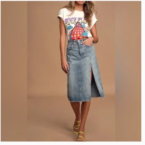 NWOT Free People Mambo Denim Midi Skirt Size 27 - Picture 1 of 16